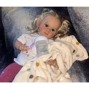 PYD Reborn Blonde Baby Girl Cloth Body & Soft Touch Vinyl Limbs + Accessories